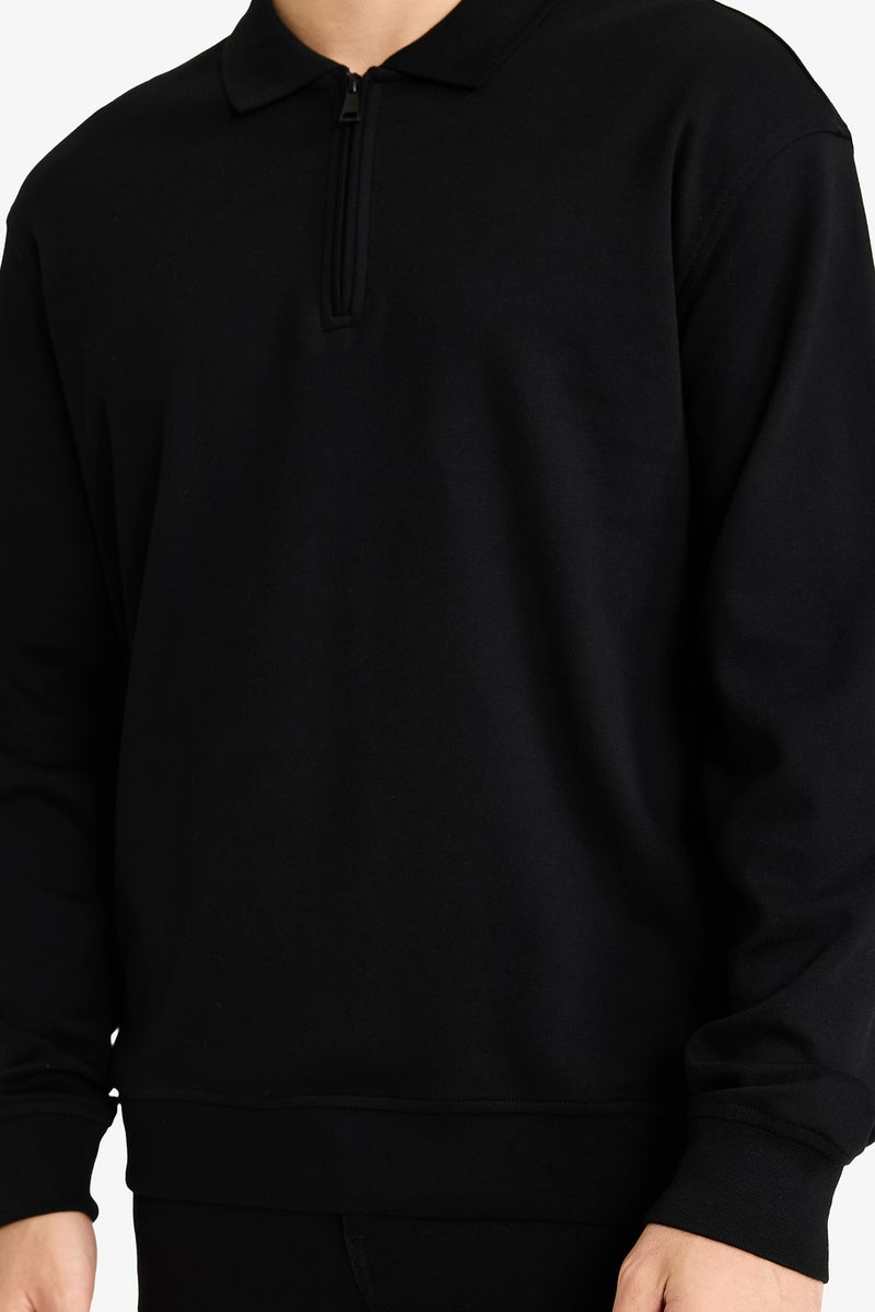 DeFacto Black Man Regular Fit Polo Neck Half Zippered Sweatshirt Casual - Image 4